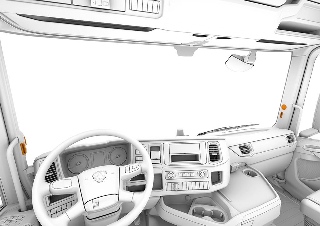 Illustration af placering af lys-og lydsignaler i lastbilens A-stolper.