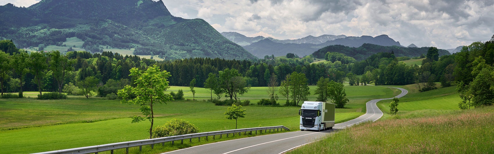 Scania electric truck 45-R 4x2 in landscape
