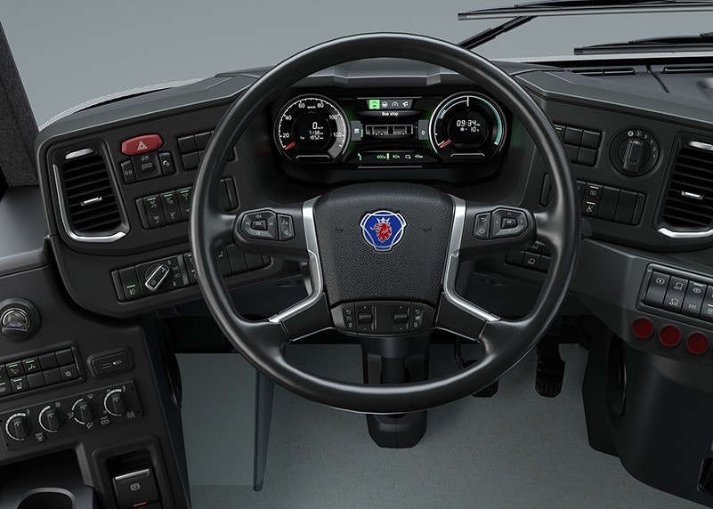 Driver area on a Scania bus