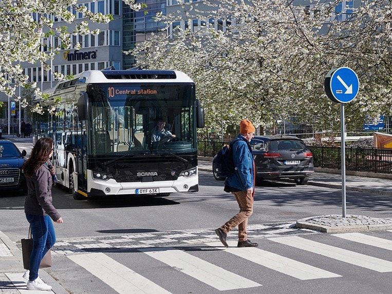 White Scania bus