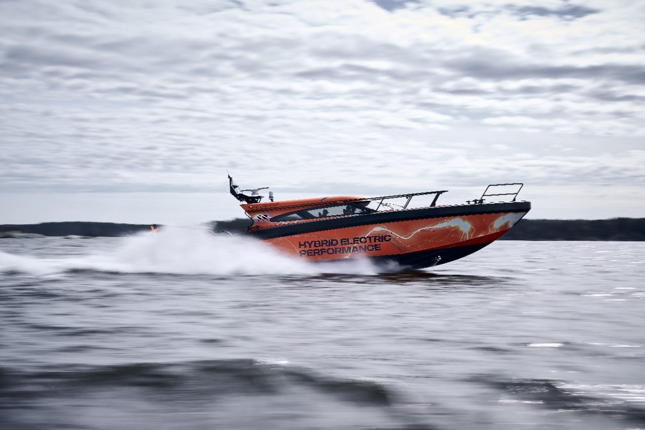 Marell M17 hybrid patrol boat on water