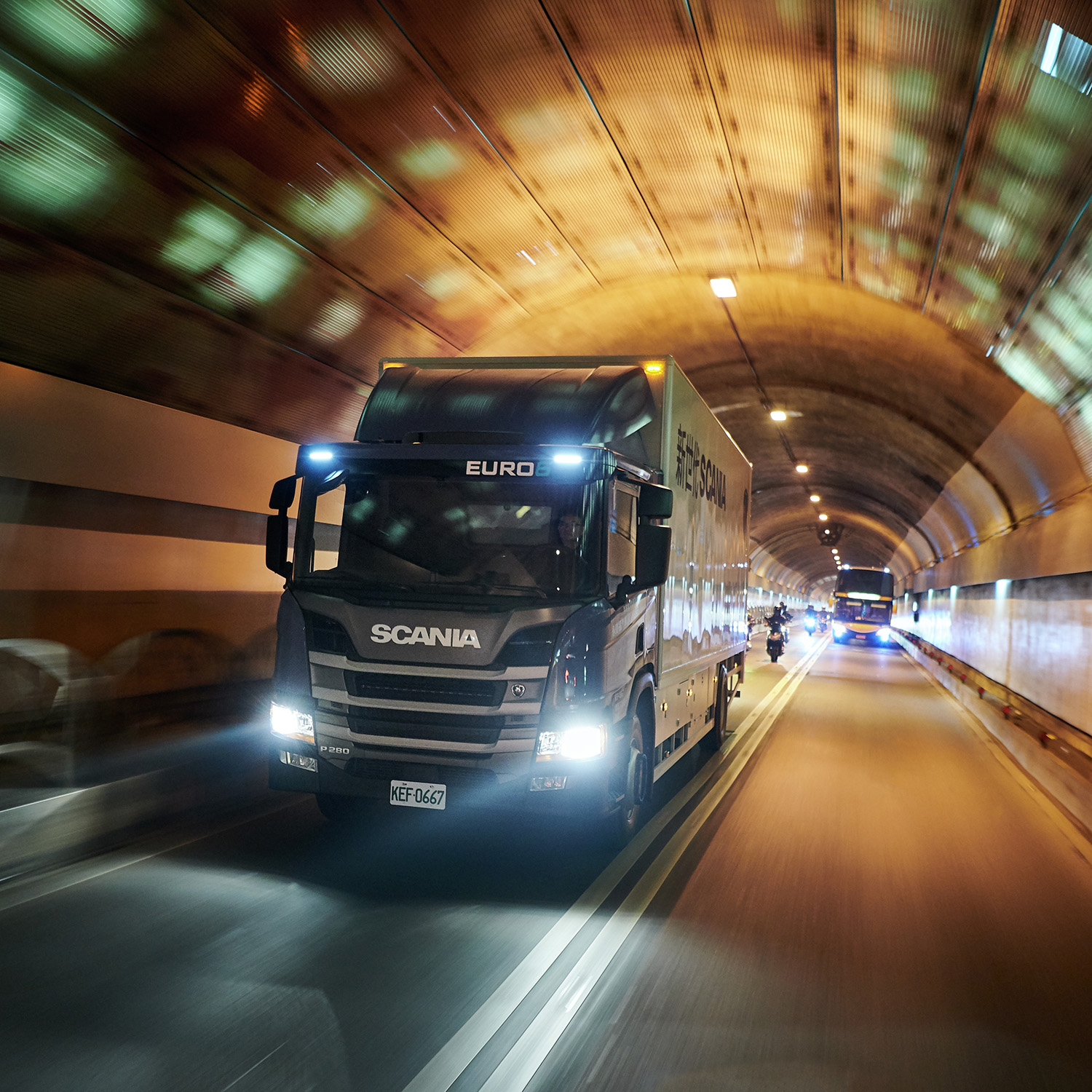 Scania truck in the tunnel