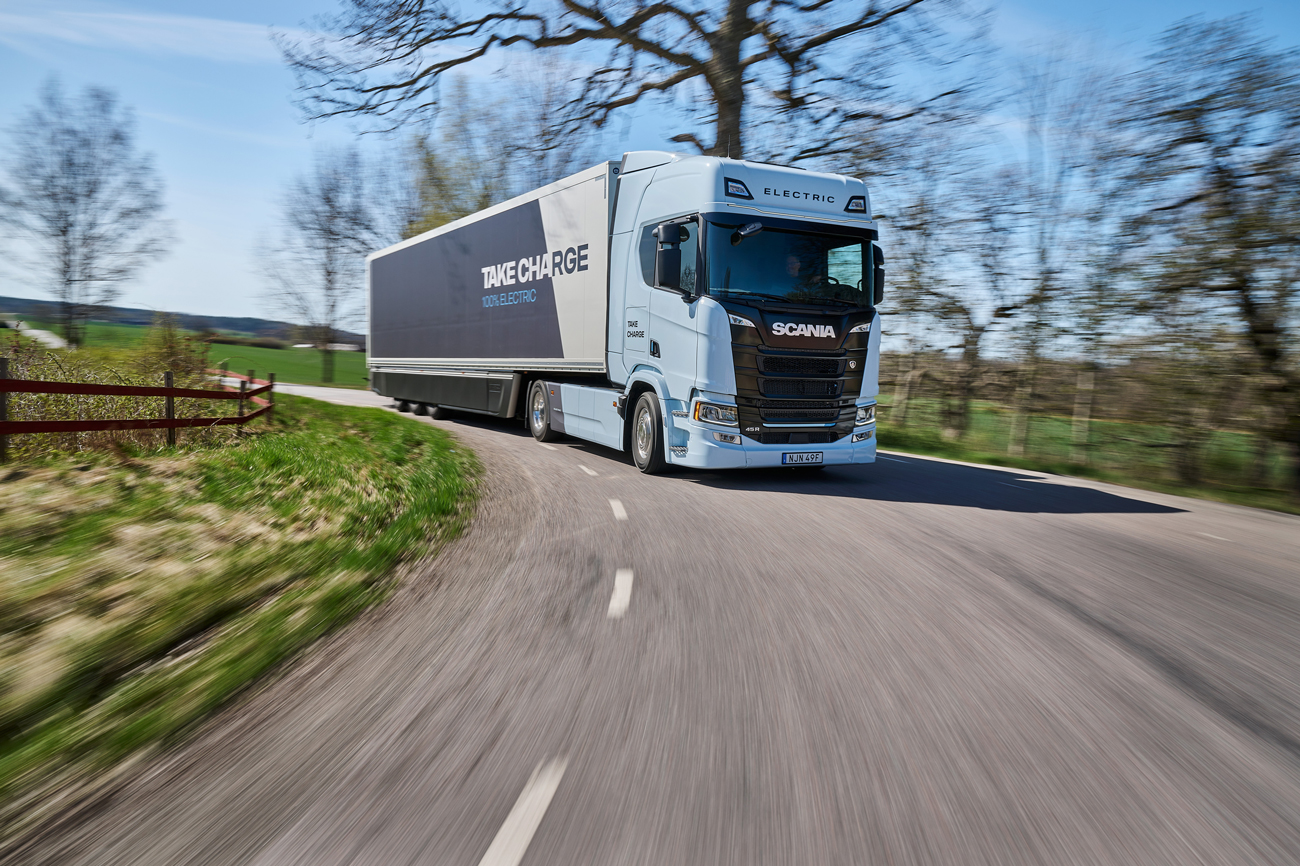 Scania electric truck on route Scania electric truck on route