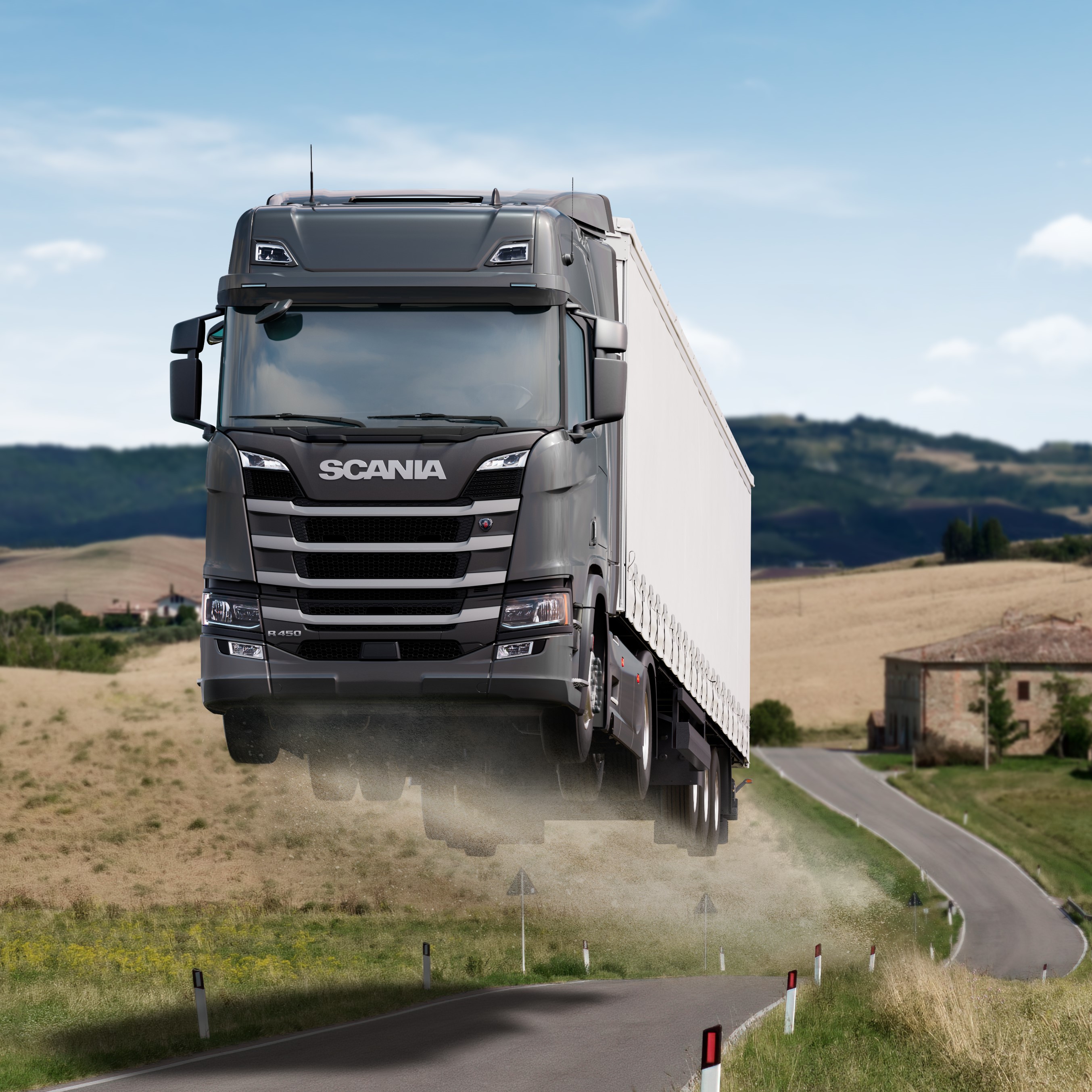 Scania truck flying through the air