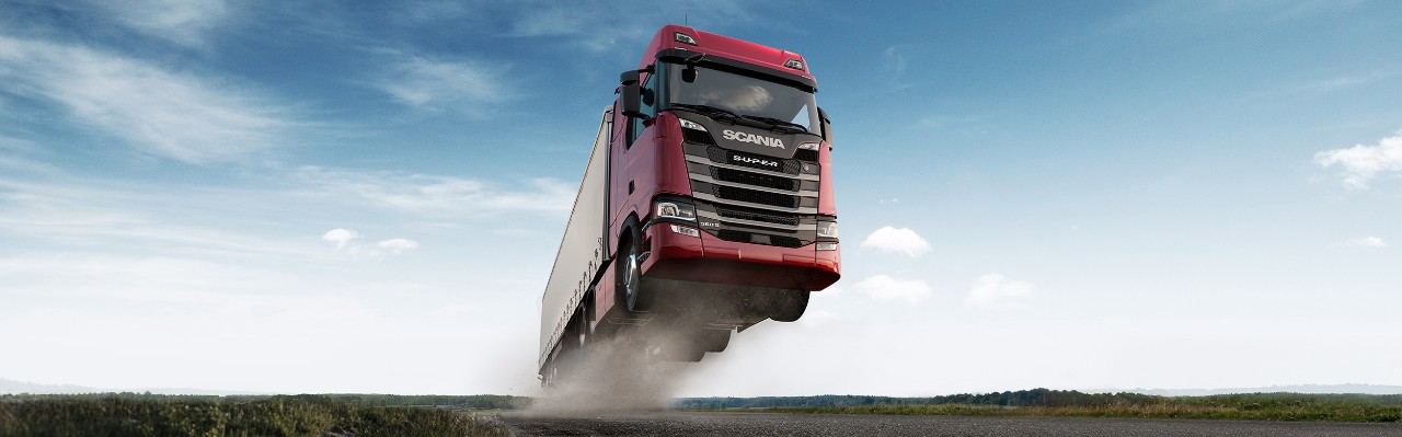 Scania truck flying through the air