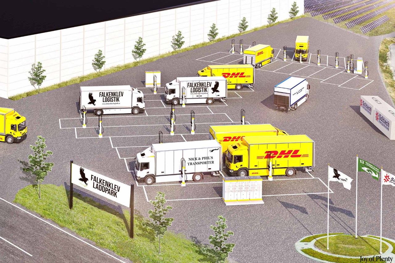 Scania liefert 5 batterieelektrische Fahrzeuge und eine 1,6-MW-Ladeanlage an ein schwedisches Speditions-Unternehmen für Schwedens grössten öffentlichen Standort für Elektro-Lkw