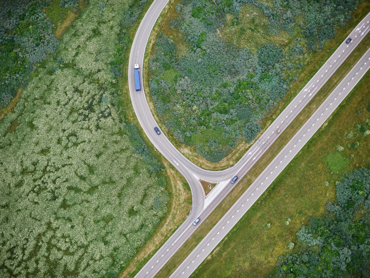 Scania truck on highway, aerial view
