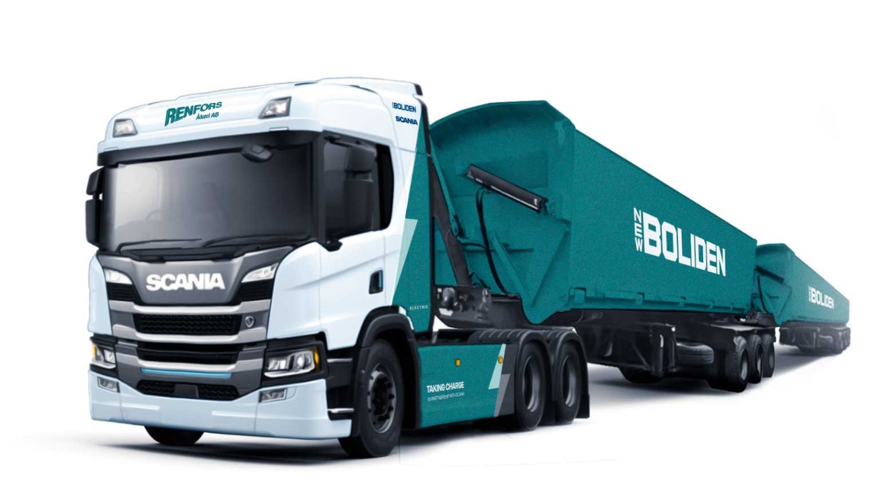Kaivosyhtiö Bolidenille 74-tonninen Scania täyssähkökuorma-auton raskaisiin kuljetuksiin.