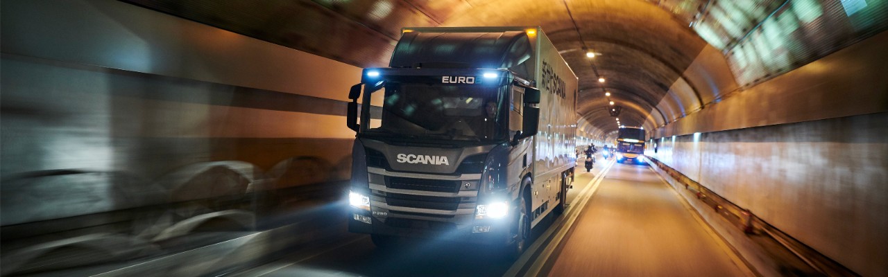 Scania truck in the tunnel