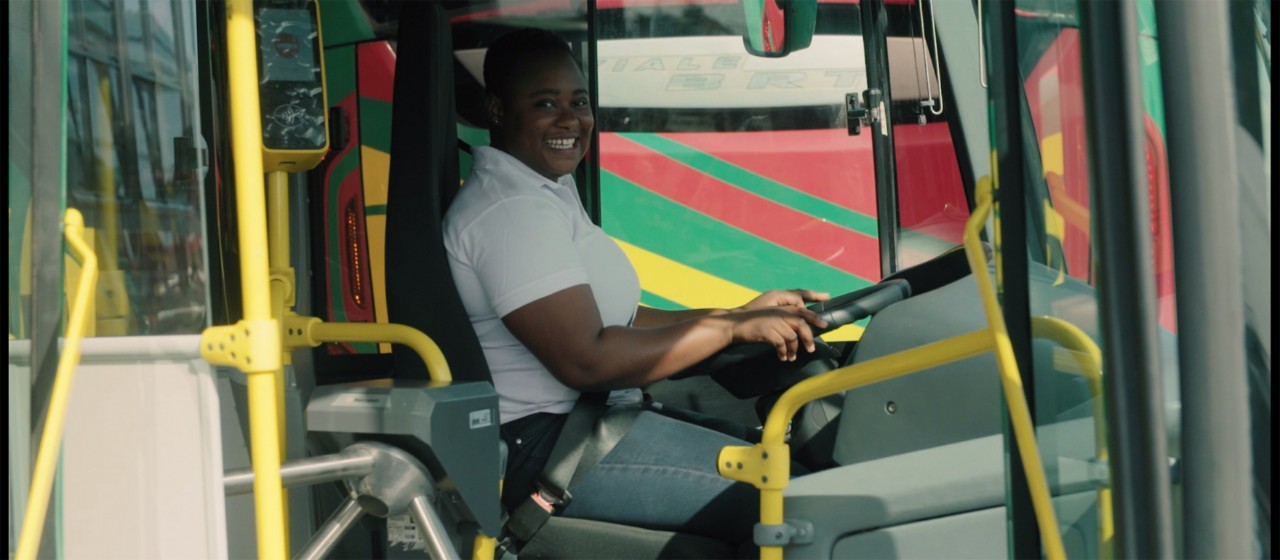 Bus driver Charlotte is fulfilling a childhood dream