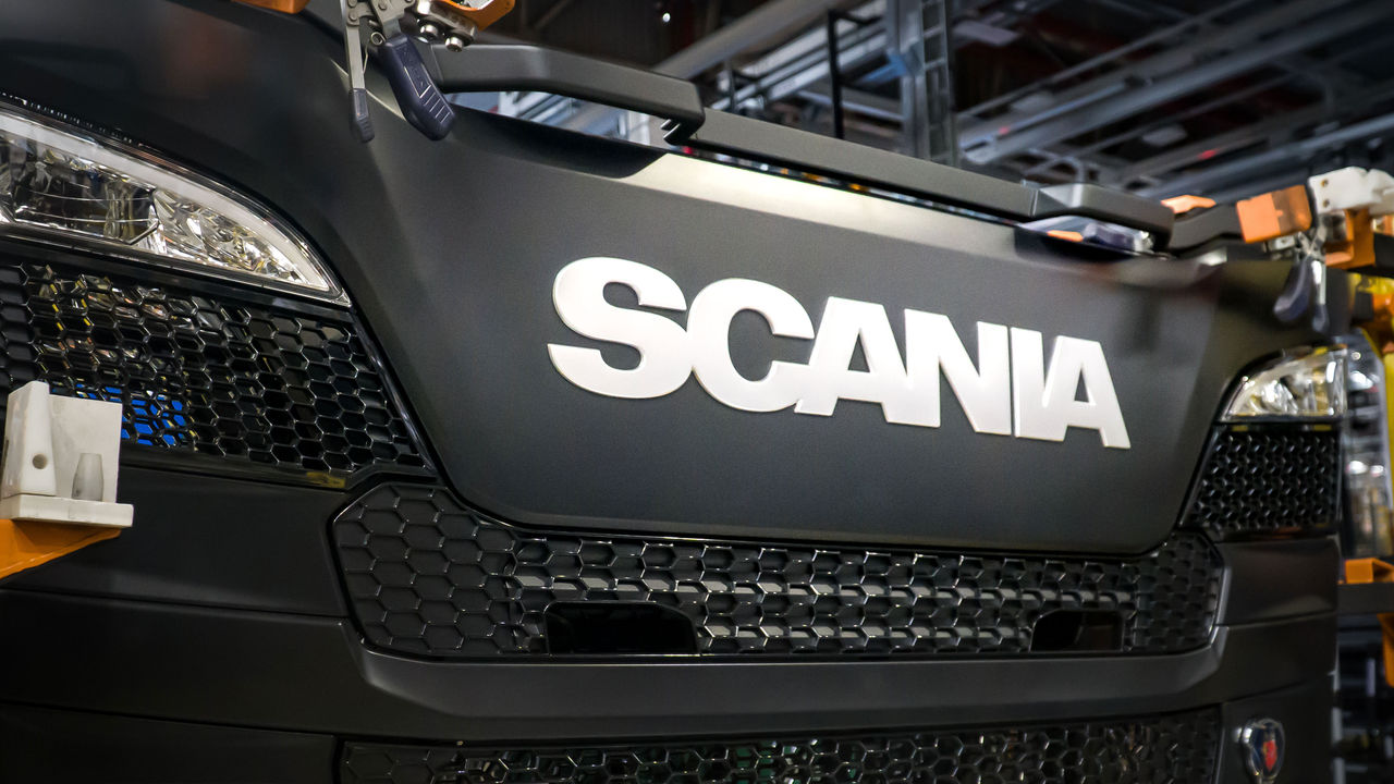 A Scania truck grille at Scania's plant in São Bernardo do Campo, Brazil, soon to be mounted on a truck.