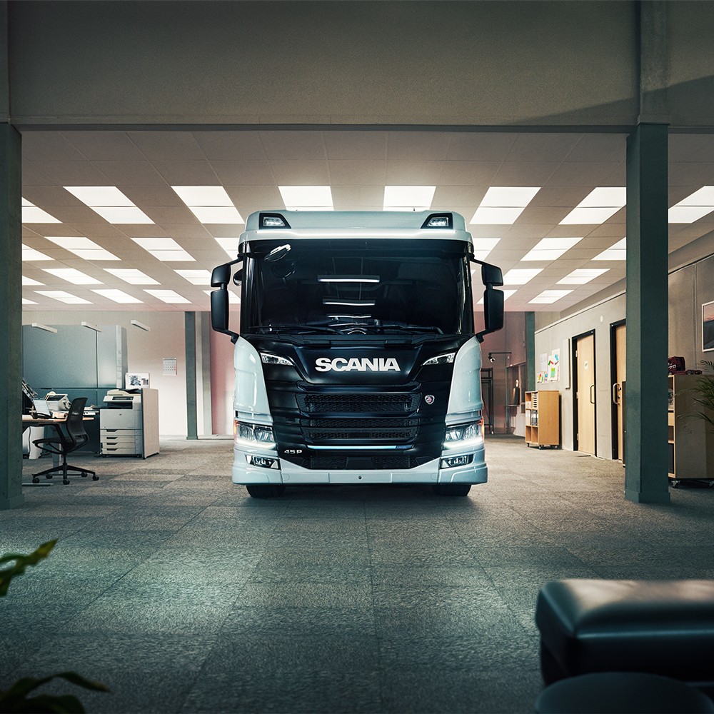 Scania electric truck in office