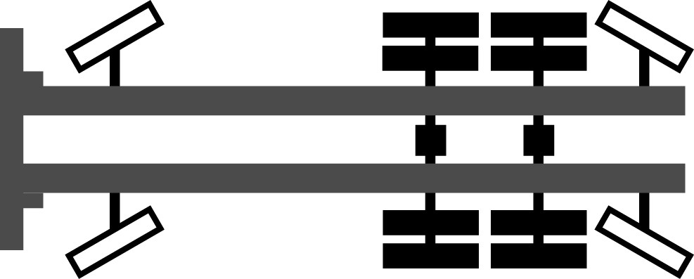 8x4*4 merevalvázas tengelykonfiguráció