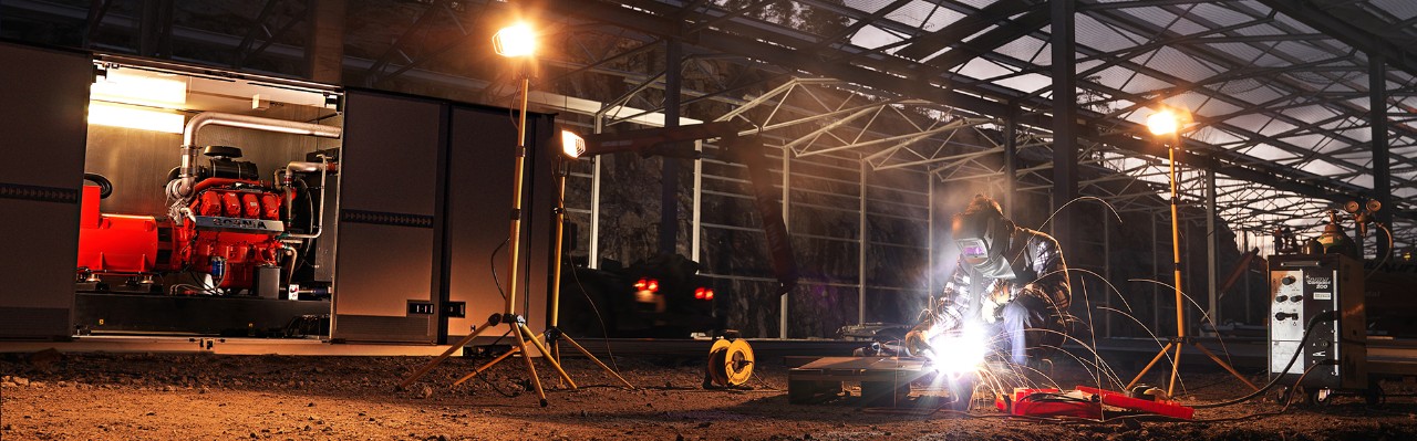 Technician welding with a Scania Power generation engine solution