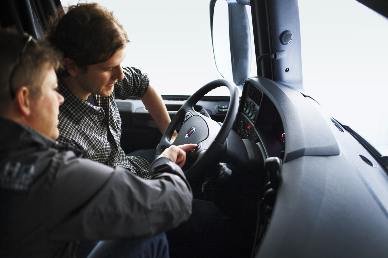 inspecting scania truck