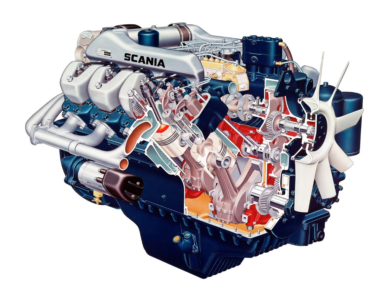 Scania 14-litre V8 engine V8 engine, 350 hp
Illustration: Hans Julér 1969

