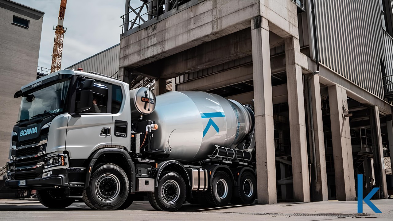 Camion allestito con Autobetoniera. Veicoli Scania per l'edilizia, la cantieristica e i lavori in cava