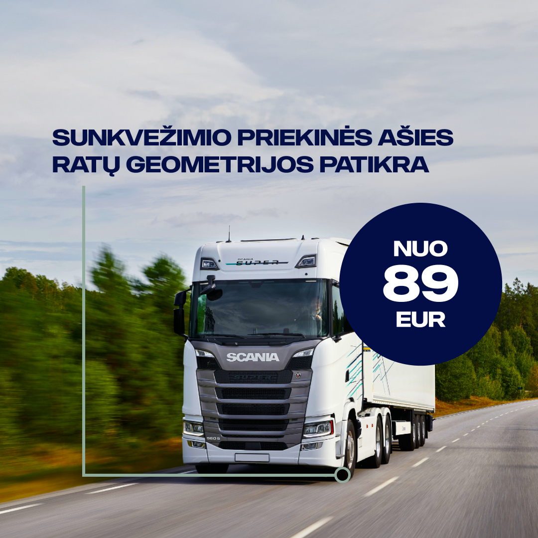 Sunkvežimio priekinių ratų geometrijos patikra