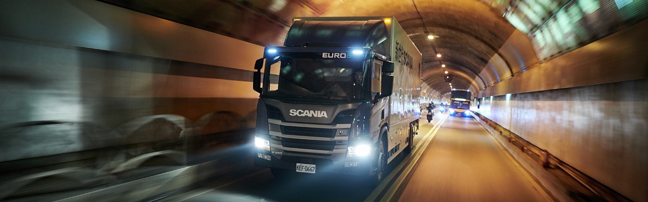 Scania truck in the tunnel