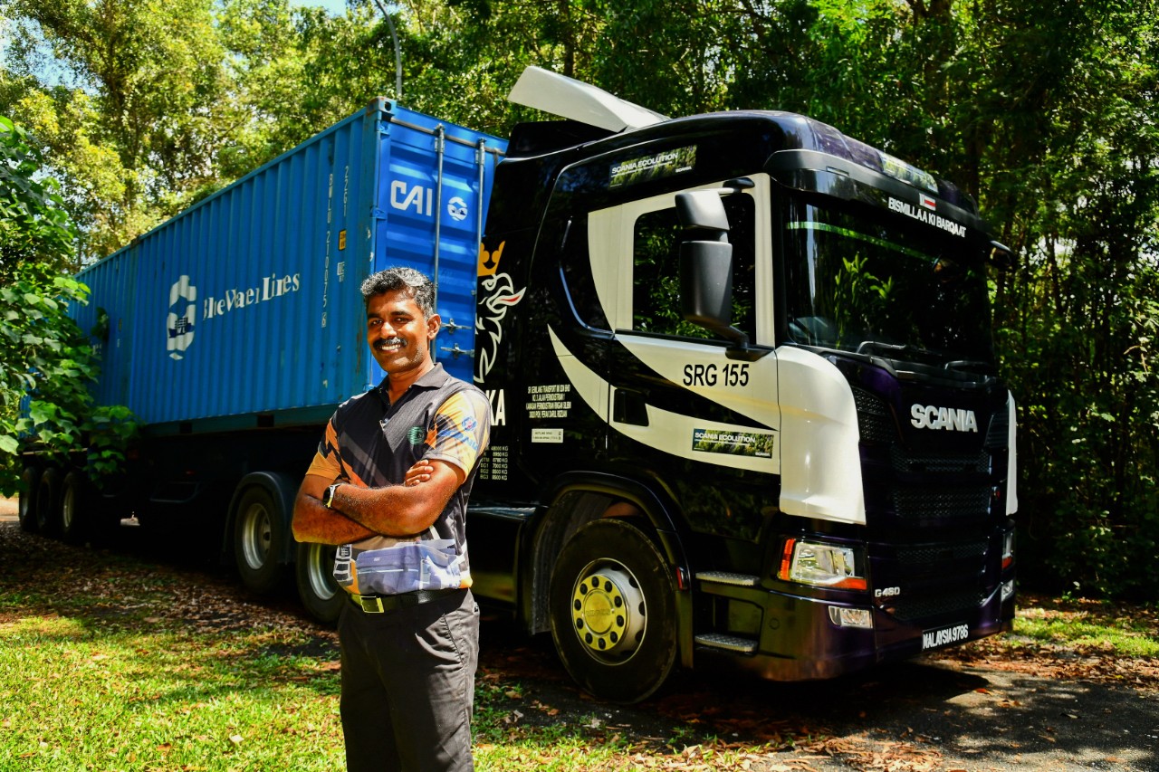 Customer in front of truck