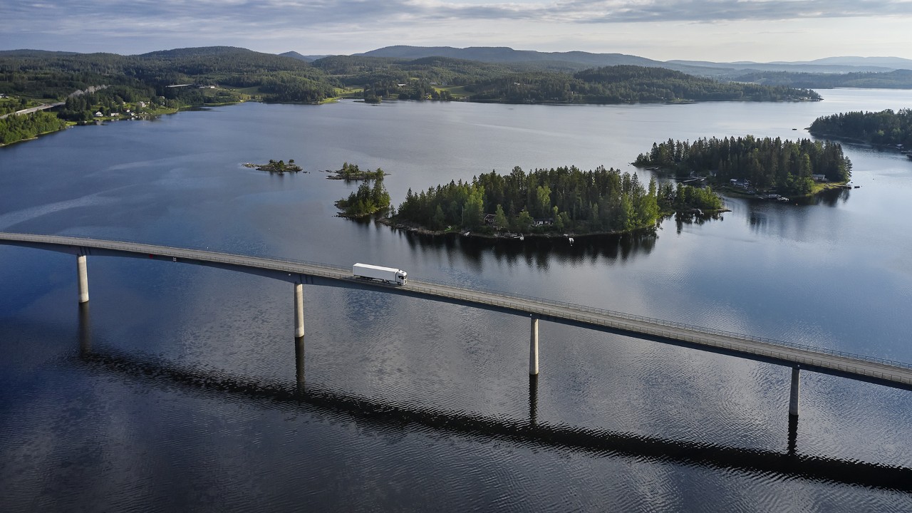 Truck driving on a bridge