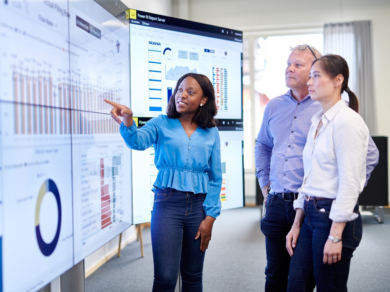  Three people in front of monitors