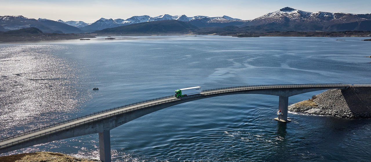 Camión circulando en un puente