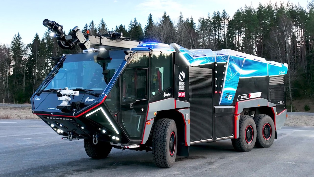 Scania hybrid engine in airport fire truck