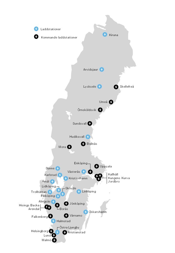 Karta över lastbilsladdare i Sverige