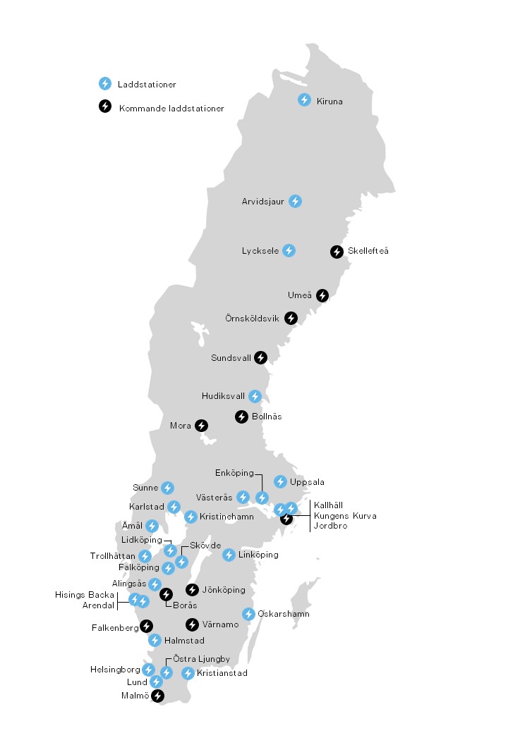 Karta över lastbilsladdare i Sverige