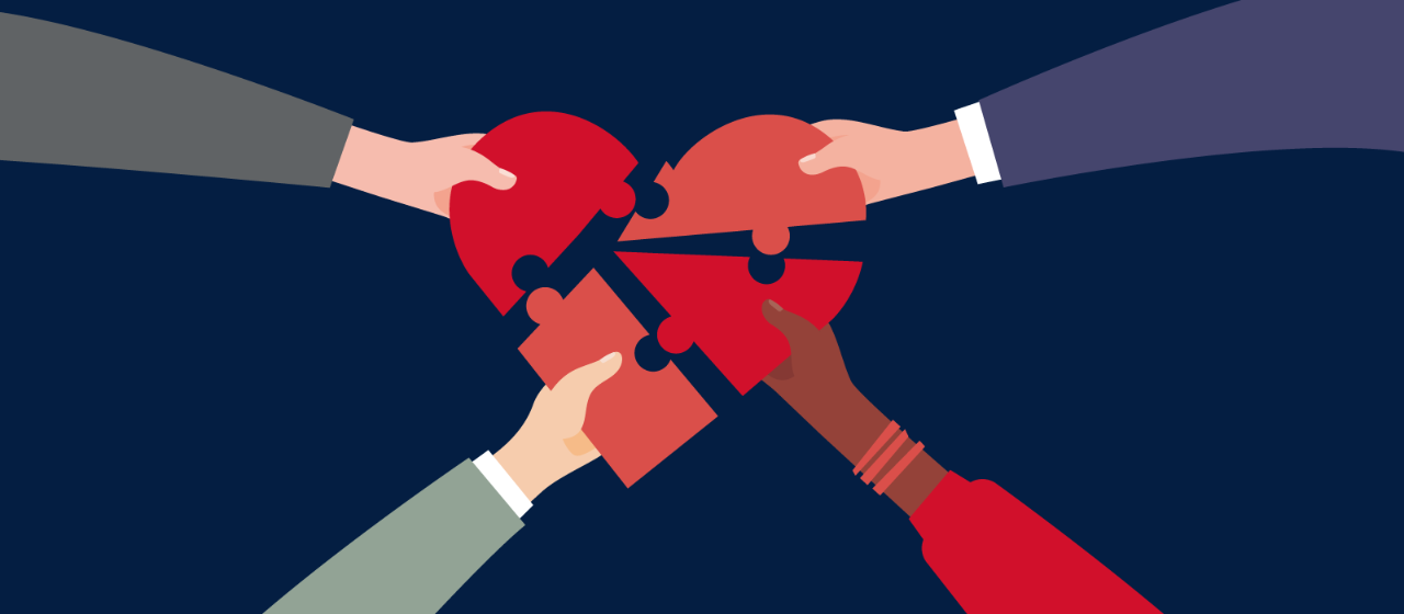 Pieces of a heart being connected