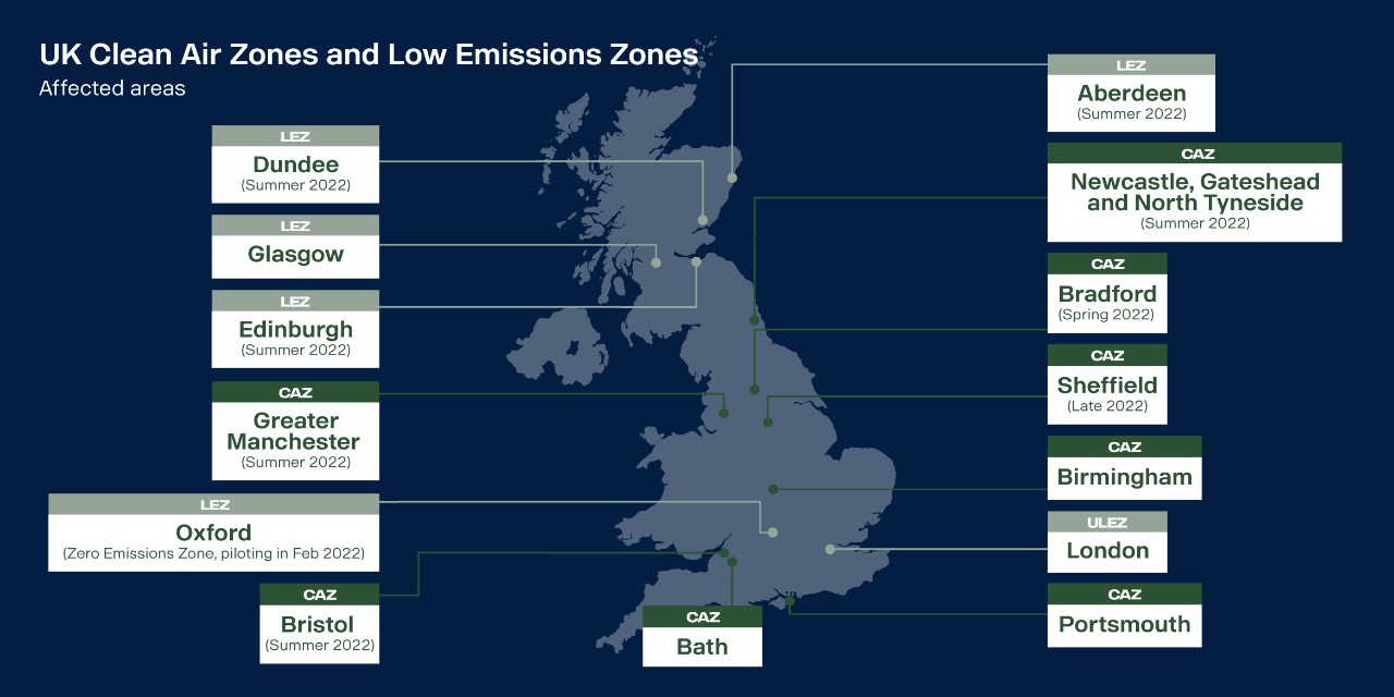 UK Clean air zone map