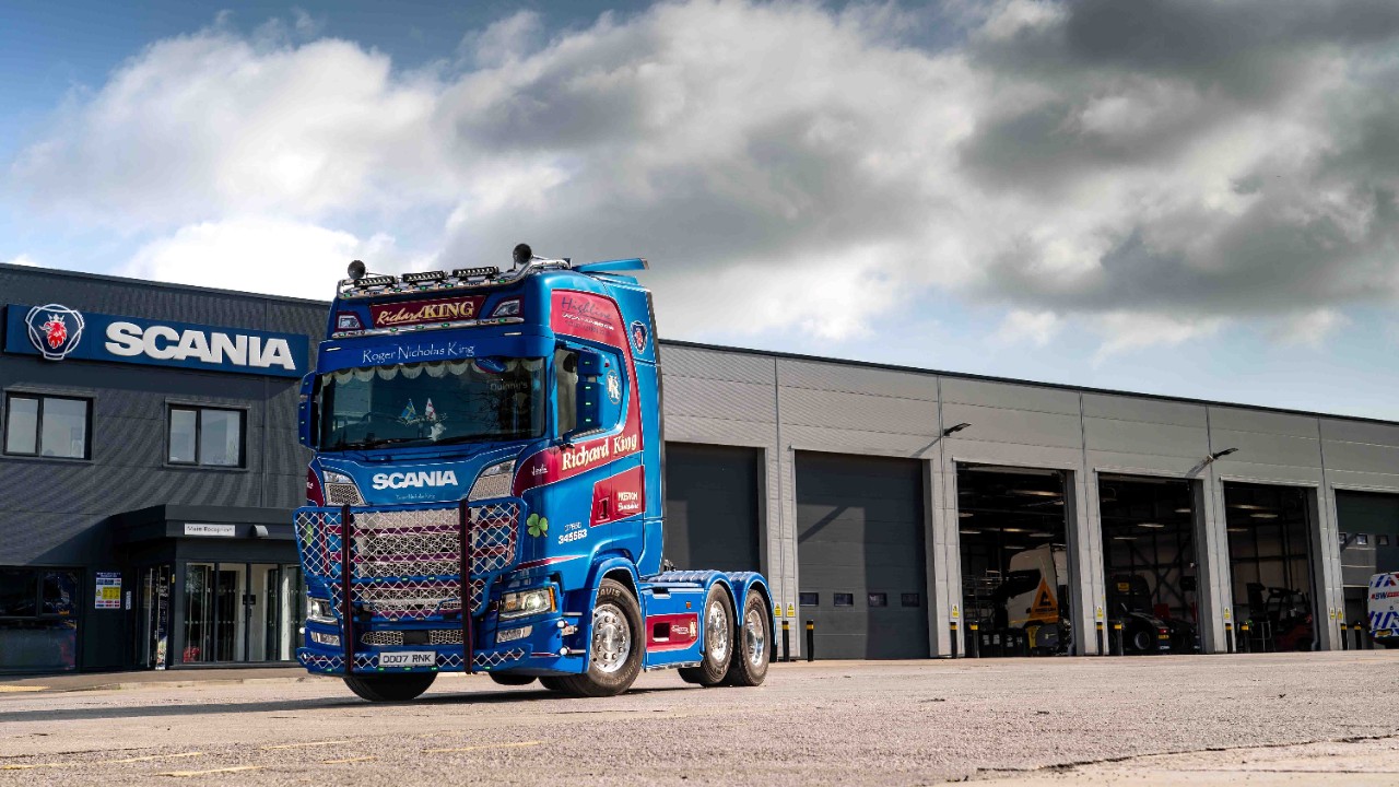 Richard King Haulage Limited Scania truck at Haydock Commercials.