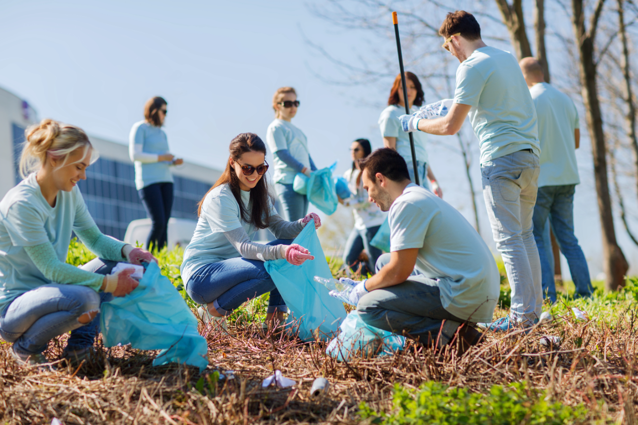 Group of people litter picking