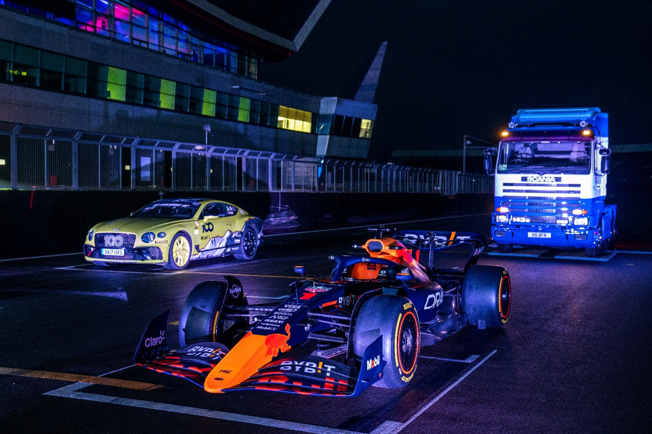 Heritage Scania truck on Silverstone race track