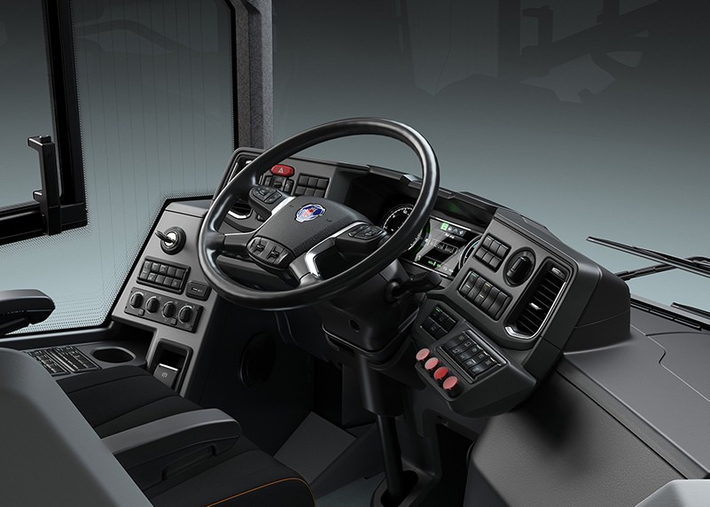 Driver area on a Scania bus