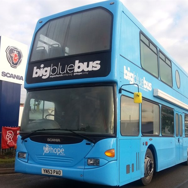Hope Church Big Blue Bus after restoration