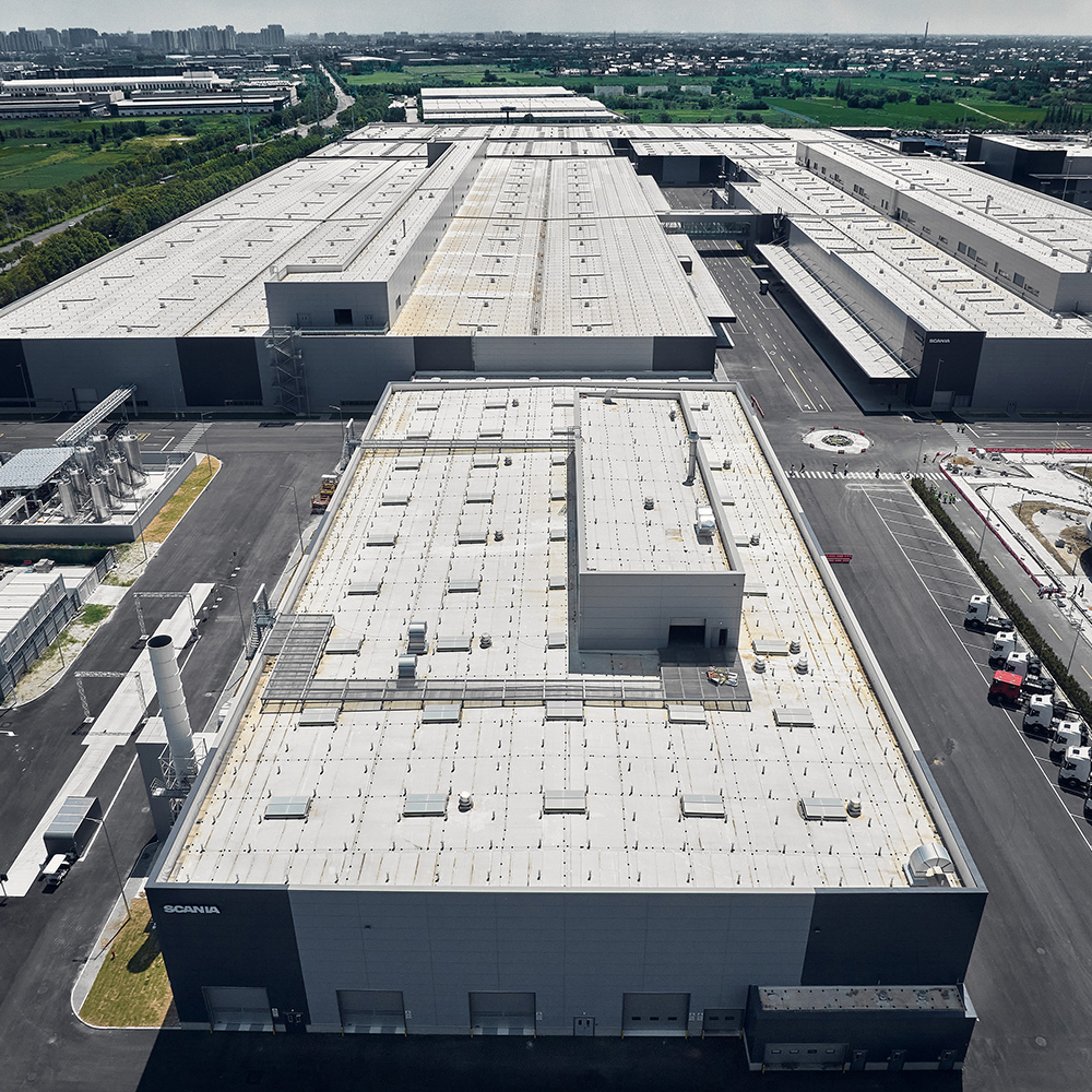 An aerial shot of Scania's industry site in Rugao, China.
