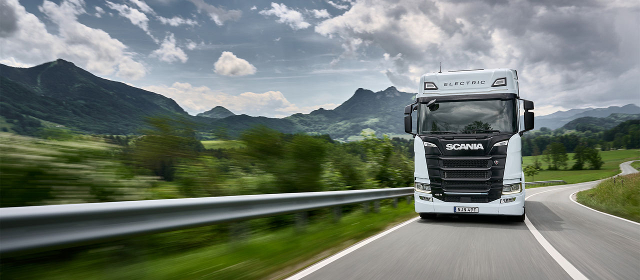 Scania electric truck on the road