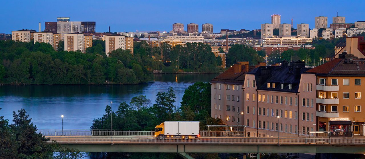 Scania truck driving on bridge