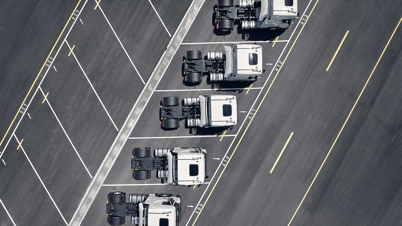 Aerial view of trucks