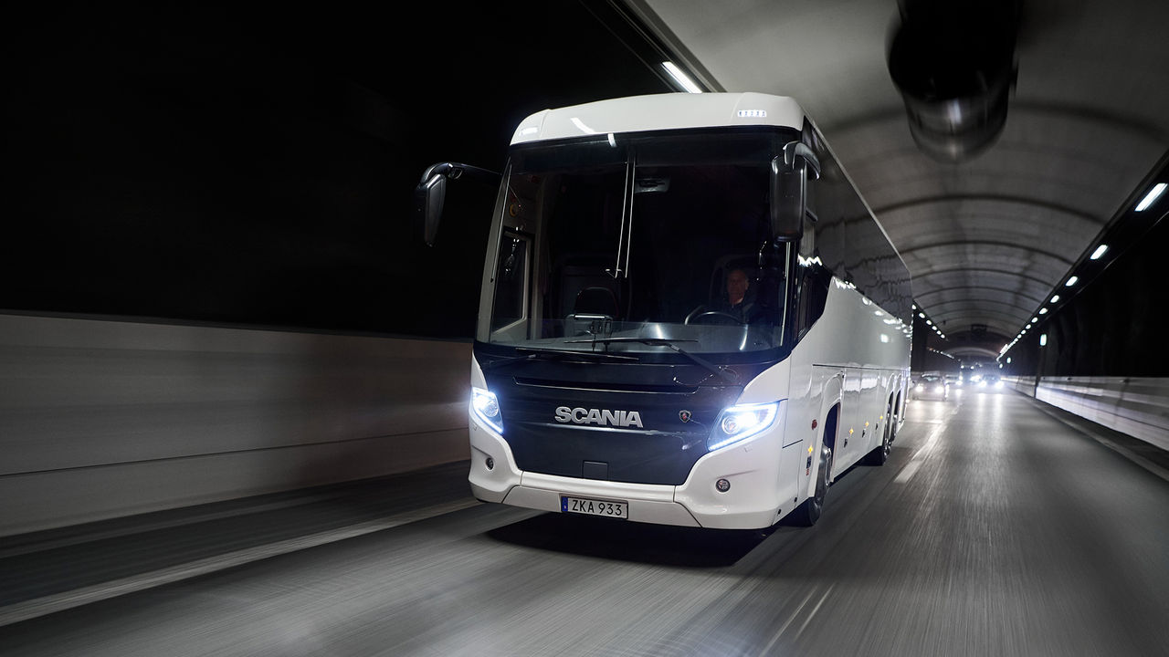 Scania Touring bus in tunnel